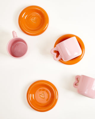 Seia Mug & Saucer Heart Orange Pink