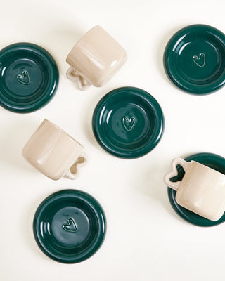 Seia Mug & Saucer Heart Dark Green Sand