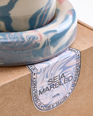 Seia Cup & Saucer, Marbled Blue and White