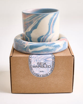 Seia Cup & Saucer, Marbled Blue and White