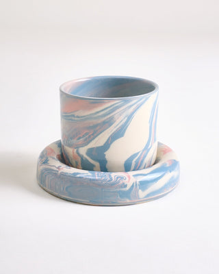 Seia Cup & Saucer, Marbled Blue and White