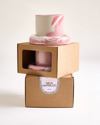 Seia Becher & Untertasse marbled rosa weiß