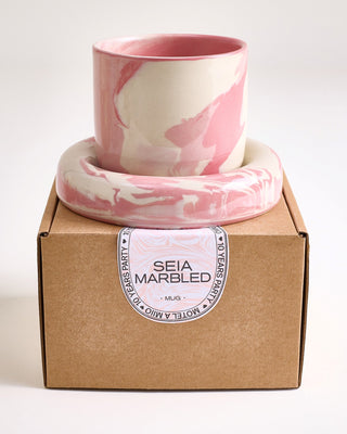 Seia Becher & Untertasse marbled rosa weiß