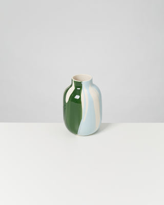 Nuno Vase M drip dunkelgrün hellblau
