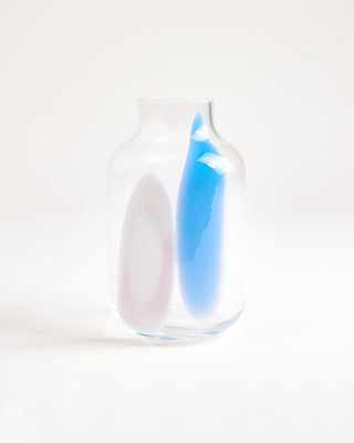 Nuno Glasvase M drops blau weiß