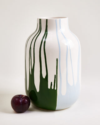 Nuno Vase L drip dunkelgrün hellblau