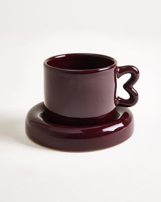 Seia Mug & Saucer Heart Burgundy