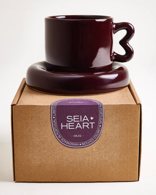Seia Mug & Saucer Heart Burgundy