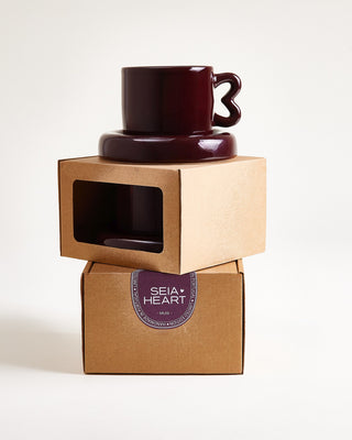 Seia Mug & Saucer Heart Burgundy