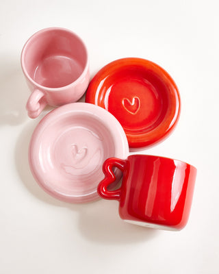 Seia Mug & Saucer Heart Pink Red