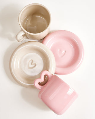 Seia Mug & Saucer Heart Pink Sand