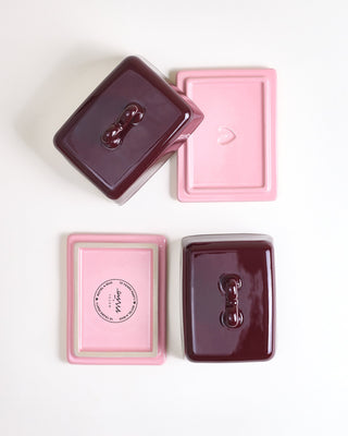 Seia - Butter dish Heart burgundy pink