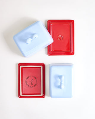 Seia - Butter dish Heart light blue, red