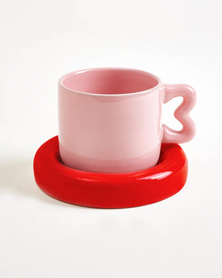 Seia Mug & Saucer Heart Pink Red
